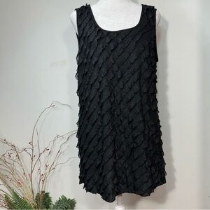Black ruffle tank top with cardigan overlay